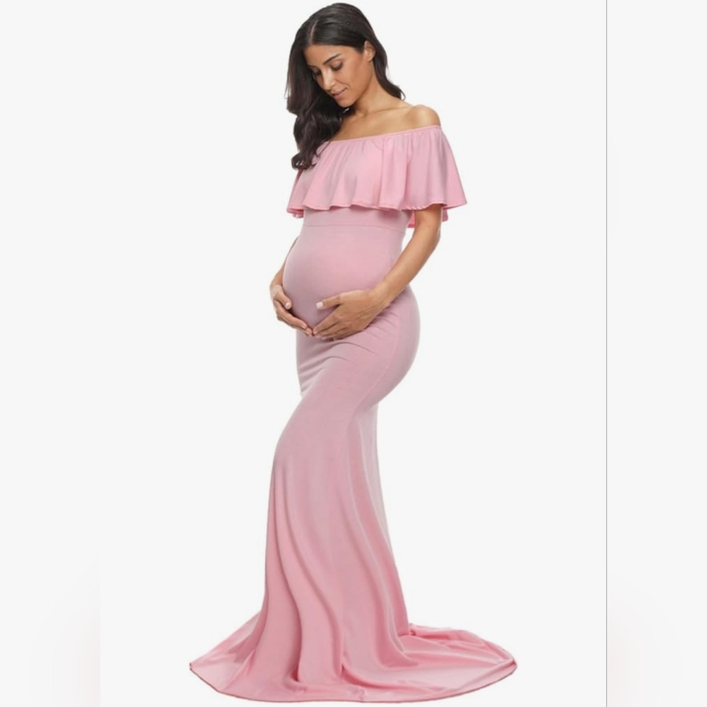 Pink Off-Shoulder Maxi Dress